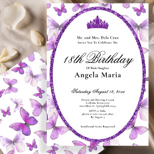Invitation Jolis papillons violets Début d'anniversaire 18 an