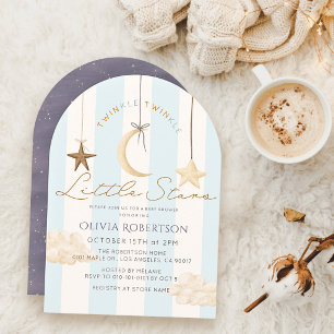 Invitation Jolis Petits Étoiles Rayures Bleues Jumeaux Baby S