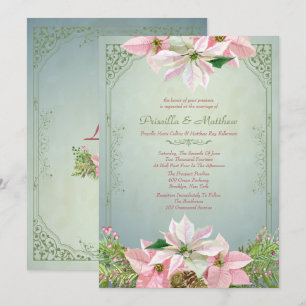 Invitation Jolis pin d'hiver et poinsettia, mariage floral