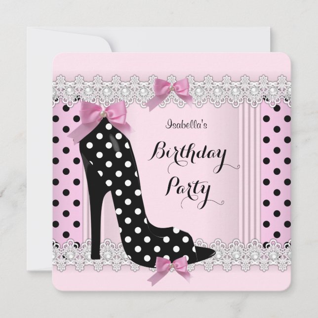 Invitation Jolis points roses Chaussures à talons hauts Fête  (Devant)