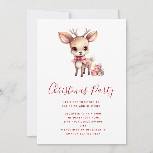 Invitation Jolis rennes de Noël avec des cadeaux de fête (Devant)