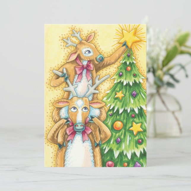 Invitation Jolis rennes de Noël avec une étoile d'arbre de No (Debout devant)