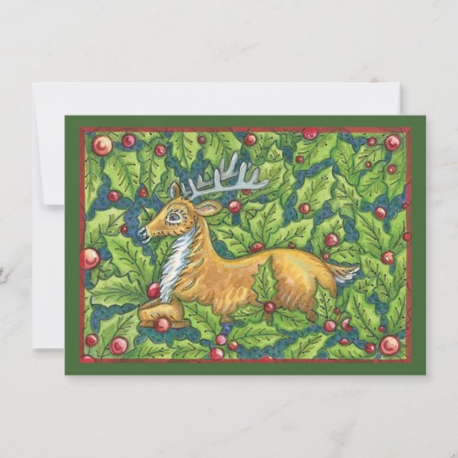 Invitation Jolis rennes de Noël dans la forêt avec du houx (Devant)