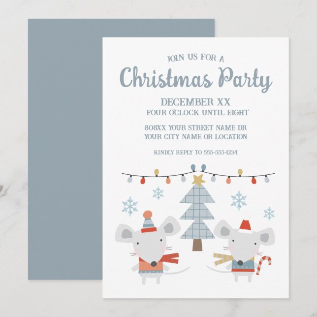 Invitation Jolis souris de Noël et arbre (Devant / Derrière)
