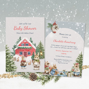 Invitation Jolis Souris Paysage hivernal enneigé Baby Shower