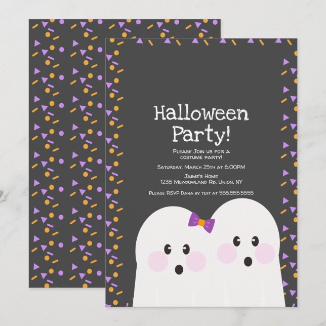 Invitation Jolis Sprinkles de Couple de Fantômes pour Hallowe (Devant / Derrière)