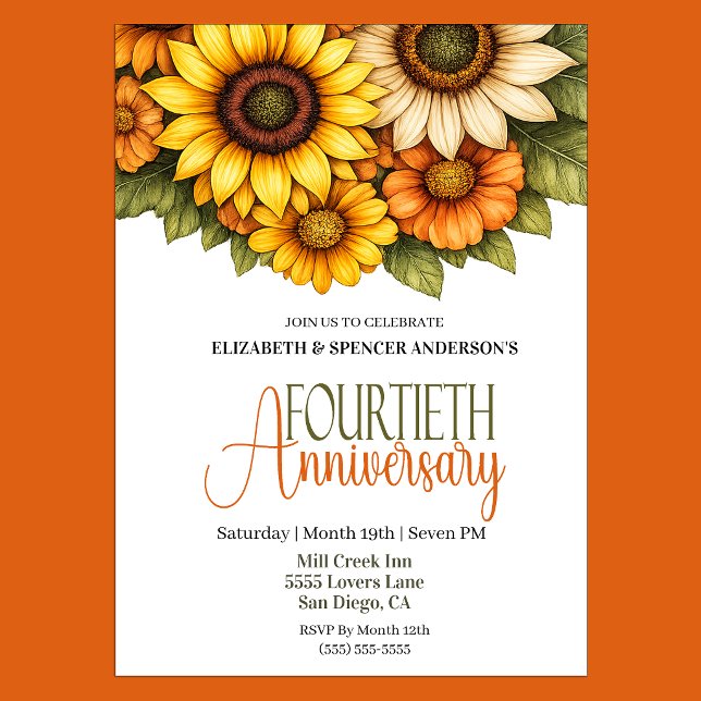 Invitation Jolis tournesols 40e anniversaire  (Pretty Sunflower 40th Wedding Anniversary Party Invitation.)