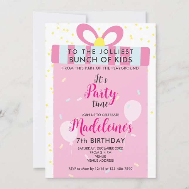 Invitation Jolle Bunch Rose Funny GIRLS Anniversaire (Devant)