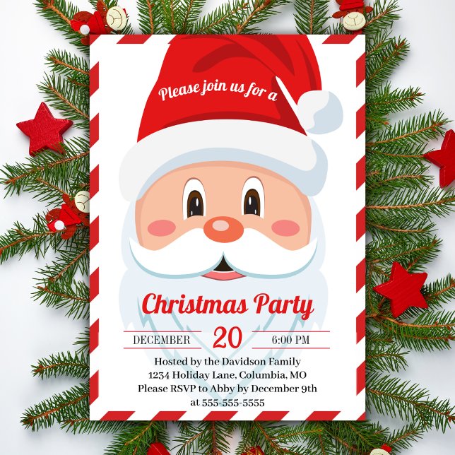 Invitation Jolly Et Jolie Père Noël Noël Fête (Jolly And Cute Santa Christmas Party Holiday Invitation)