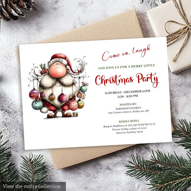 Invitation Jolly Funny Santa Red Green Editable Holiday Card (Jolly Funny Santa Red Green Editable Holiday Invite)