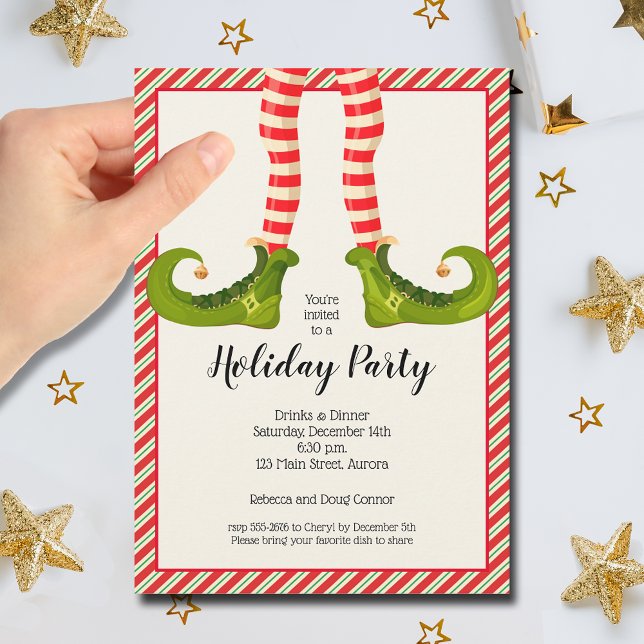 Invitation Jolly Noël Elf Legs (Jolly Christmas Elf Legs Holiday Party Invitations)