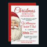 Invitation Jolly Père Noël Christmas Père Noël Exchange Party<br><div class="desc">Un design élégant de Noël joyeux Père Noël pour une célébration secrète de Noël Père Noël Exchange. Doté d'une aquarelle Xmas grand visage souriant du Père Noël,  chapeau de santa rouge et texte rouge et vert. Tout le texte peut être modifié au besoin.</div>