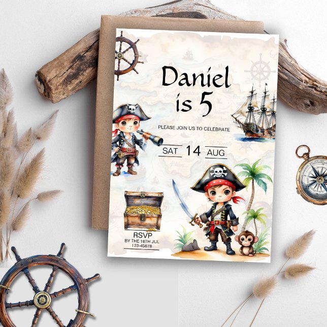 Invitation Jolly Pirate 5e anniversaire (Jolly Pirates 5th Birthday Invitation)