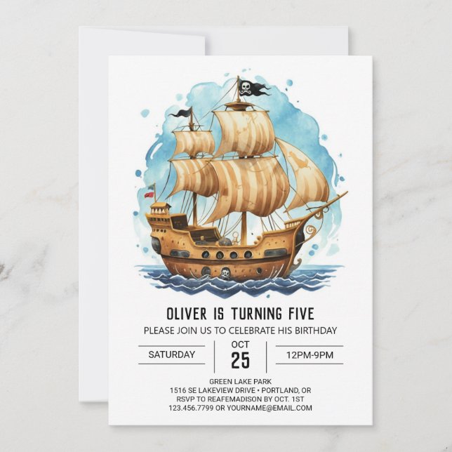 Invitation Jolly roger enchanté Bateau Pirate Anniversaire (Devant)