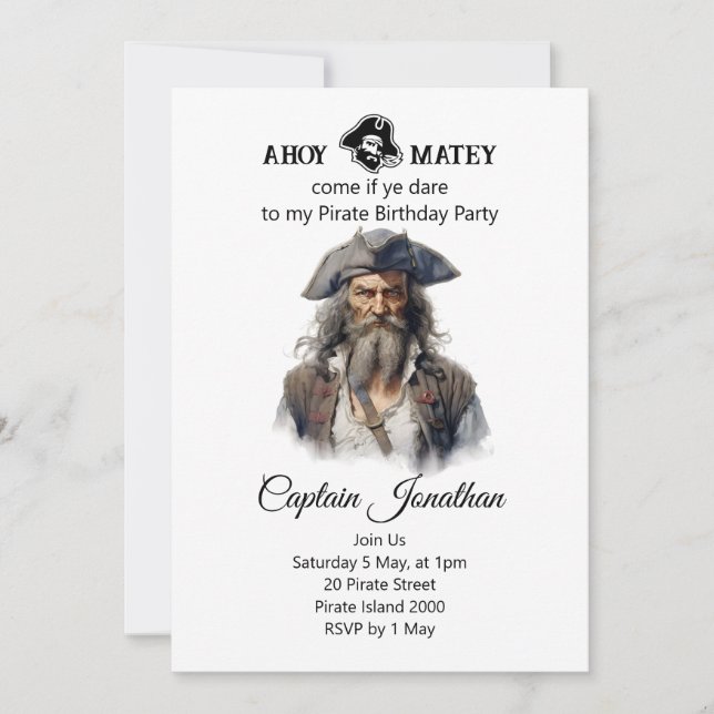 Invitation Jolly roger Pirate Anniversaire (Devant)
