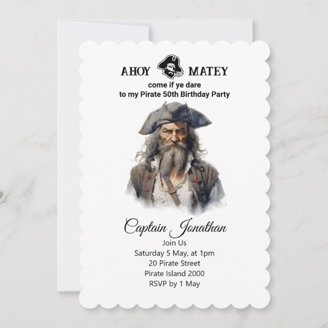 Invitation Jolly Roger Pirate d'anniversaire (Devant)