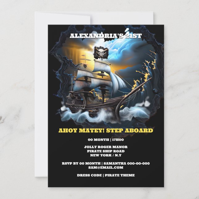 Invitation Jolly roger pirate fantôme navire galion mer (Devant)