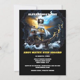 Invitation Jolly roger pirate fantôme navire galion mer
