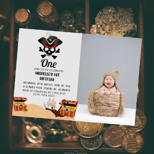 Invitation Jolly roger Pirate   Simple photo de premier anniv