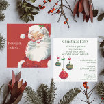 Invitation Jolly Santa Claus, Noël Vintage<br><div class="desc">Facile de customiser l'invitation à la fête de Noël! Ajoutez vos infos ... ou cliquez sur pour changer la taille, la couleur ou le style de la police ! Ho, ho, ho, Joyeux Noël ! Illustration vintage Design de vacances de Noël avec un Père Noël joyeux et heureux qui se...</div>