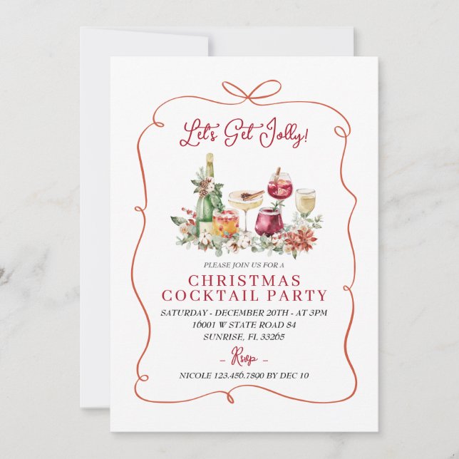 Invitation Jolly Winter Cocktail Dessin à la main (Devant)