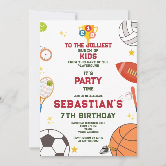 Invitation Jolmost Bunch Modern Sports Anniversaire de enfant (Devant)