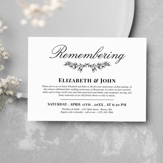 Invitation Jonction de verdure noire commémorant l'anniversai (Créateur téléchargé)