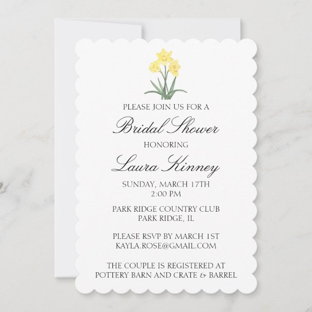 Invitation Jonquille aquarelle personnalisée (Devant)