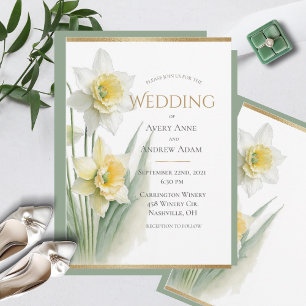 Invitation Jonquilles Florales Blanches Aquarelles Mariage M