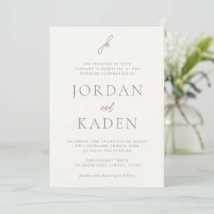 Invitation Jordan Light Script Brown Monogramme Mariage éléga