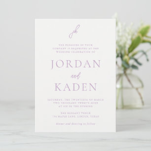 Invitation Jordan Lilac Script Monogramme Mariage élégant