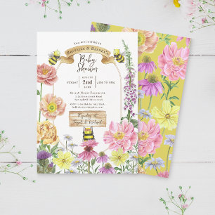 Invitation Jote Abee Jaune et Baby shower Fleur sauvage