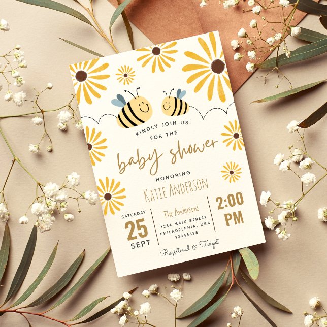 Invitation Jote Baby shower d'abeille jaune et de tournesol (Créateur téléchargé)