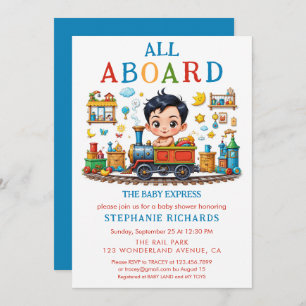 Invitation Jote Baby shower de train rouge bleu garçon Invita