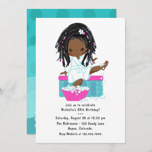 Invitation Jote Black Girl Spa Sleepover fête d'anniversaire