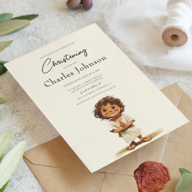 Invitation Jote Boy Illustration Garçon Fils Christening (Créateur téléchargé)