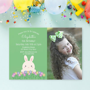 Invitation Jote Bunny & Flower Sage Green Photo Anniversaire 