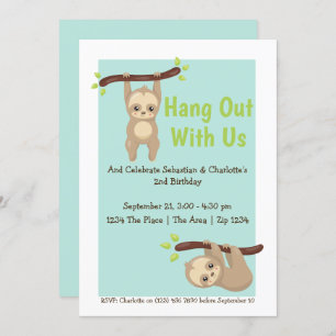 Invitation Jote Cartoon Sloth fête d'anniversaire