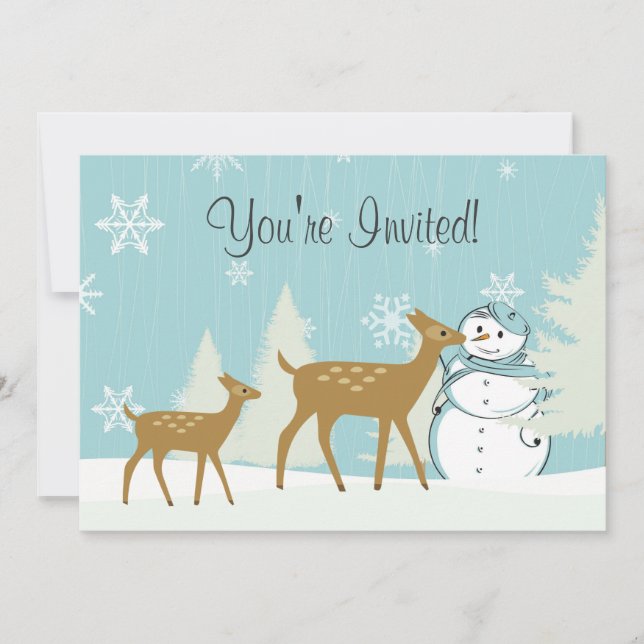 Invitation Jote Cerf avec Snowman Hiver 1er anniversaire (Devant)