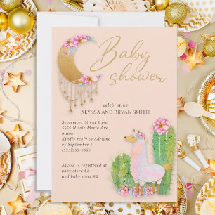Invitation Jote Désert Boho Chic Cactus Llama Baby shower