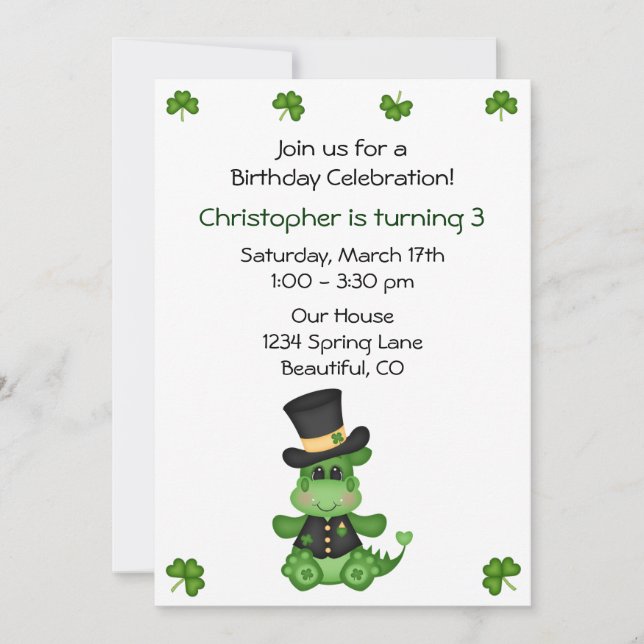 Invitation Jote Dragon St Patrick's Day Anniversaire Invitati (Devant)
