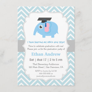 Invitation Jote Elephant Kids Kindergarten Graduation Party