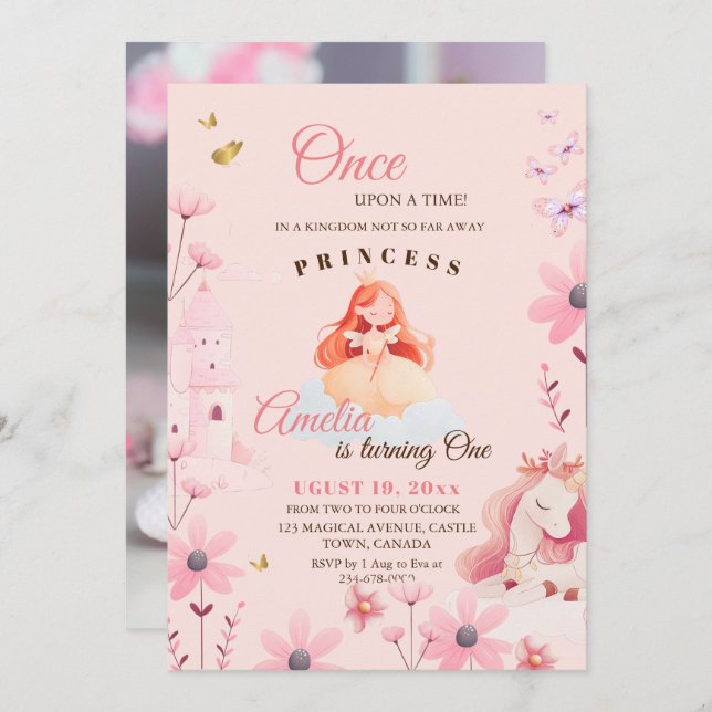 Invitation Jote Fairytale Princess Anniversaire (Devant / Derrière)