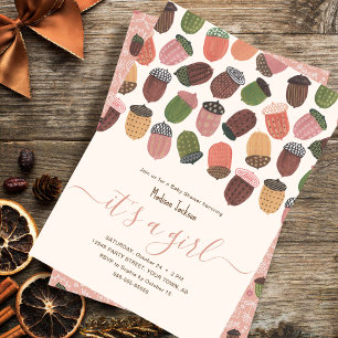 Invitation Jote Fall Pink Acorns fille Baby shower Party