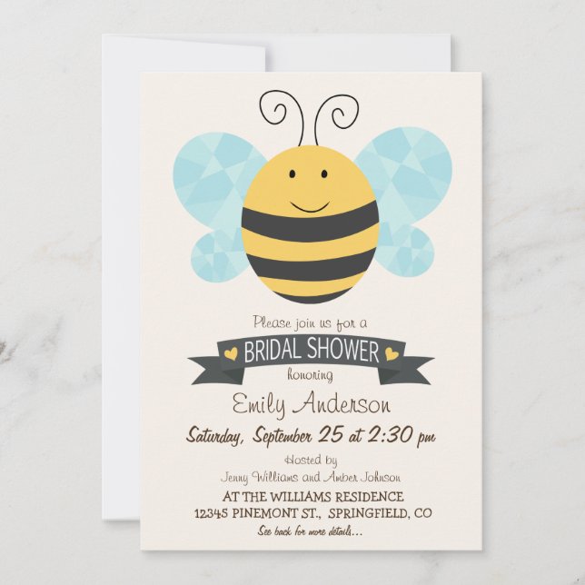 Invitation Jote Fête des mariées d'abeille jaune et noire (Devant)