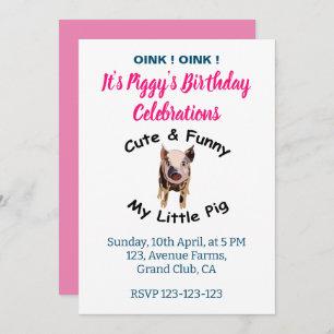 Invitation Jote Funny Pig's Birthday Farm Animal Party