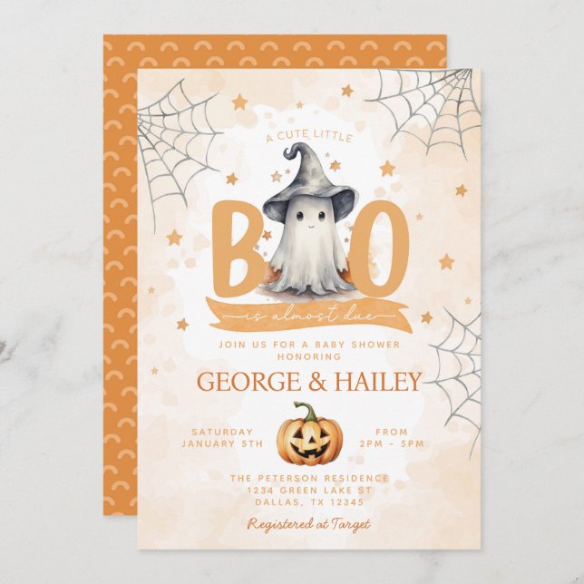 Invitation Jote Ghost Little Boo est presque dû Baby shower (Devant / Derrière)