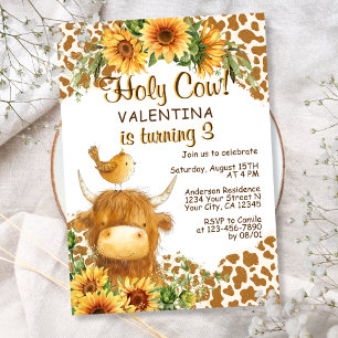 Invitation Jote Highland Cow Imprimer Tournesols Oiseau Anniv