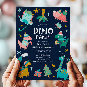 Invitation Jote hiver Noël Dino Anniversaire de enfant Party