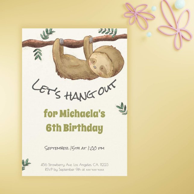Invitation Jote Jungle Sloth fête d'anniversaire (Créateur téléchargé)